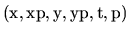 ${\rm (x, xp, y, yp, t, p)}$