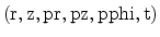 ${\rm (r, z, pr, pz, pphi, t)}$