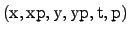 ${\rm (x, xp, y, yp, t, p)}$