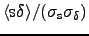 ${\rm\langle s \delta \rangle/(\sigma_s\sigma_\delta)}$